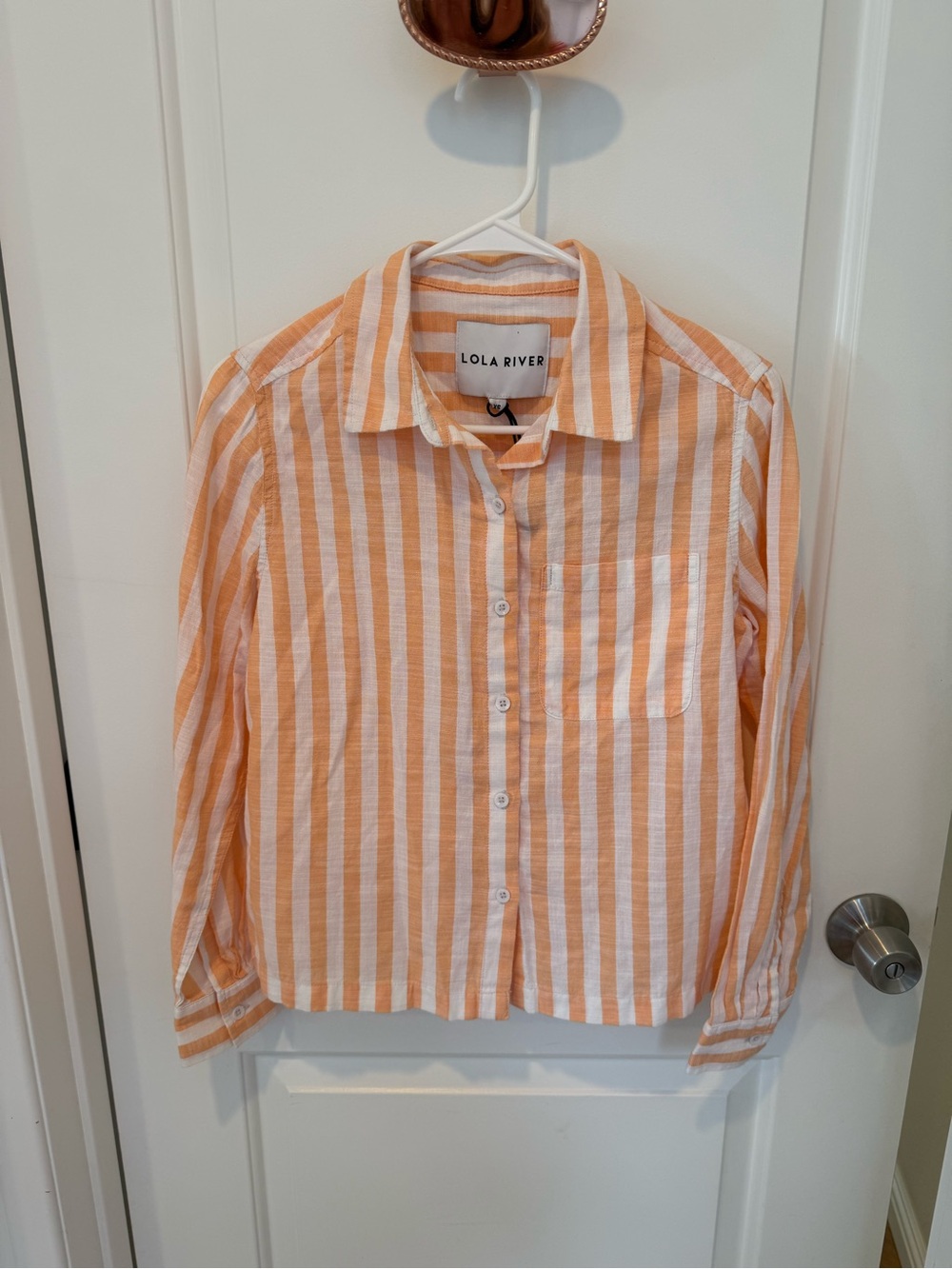 Lola River Women's Orange & White Striped Button-Down Shirt